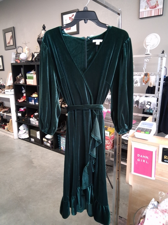 Cato Dresses & Skirts - Cato Deep Green Velvet Wrap Midi Dress